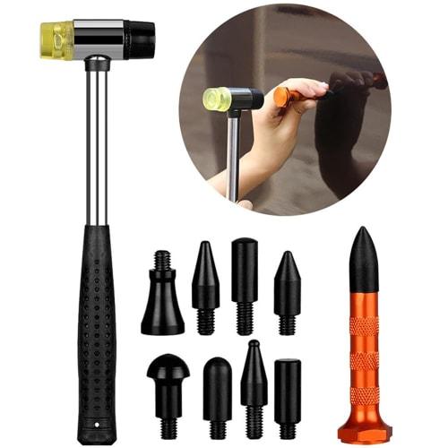 Dent Repair Rubber Hammer with 9 Different Heads, Multi-functional Sheet Metal Hammer, Repair Tool, Car Dent Repair, Combination Hammer, Rubber Mallet