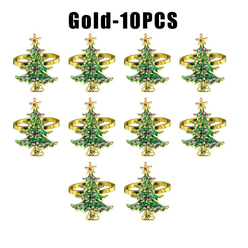 Gold Plated Christmas Tree Napkin Ring Luxury Green Dinner Button Holder for Western Restaurant Table Setting Decor