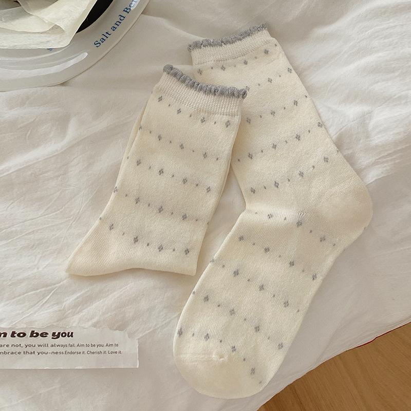

Female Autumn and Winter Thickened Warm Retro Floral Lace Wool Tube Pile Socks 1 pair молочный белый