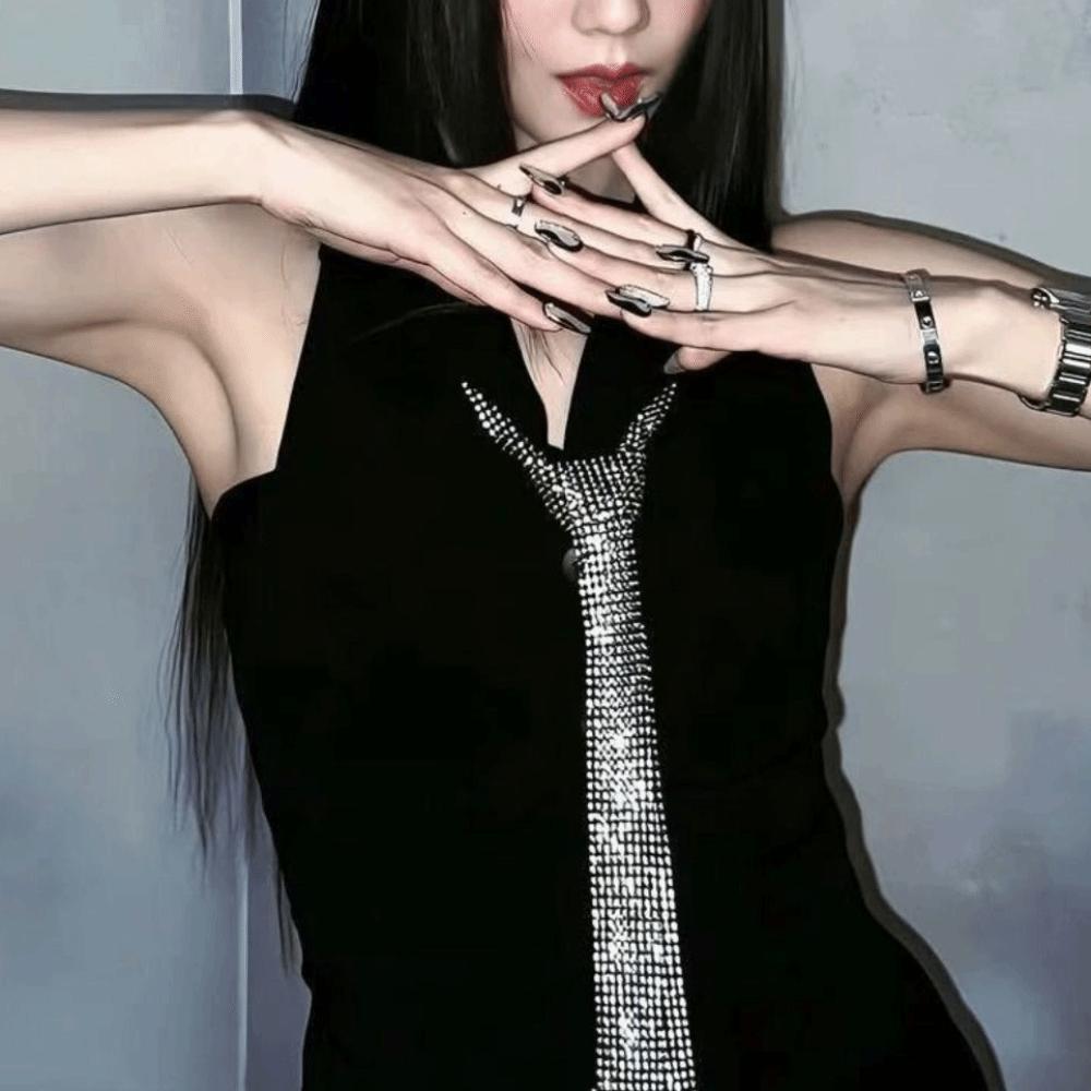 Dazzling Long Necklace Korean Decoration Shirt Tie Fashion Rhinestone Necktie  Party