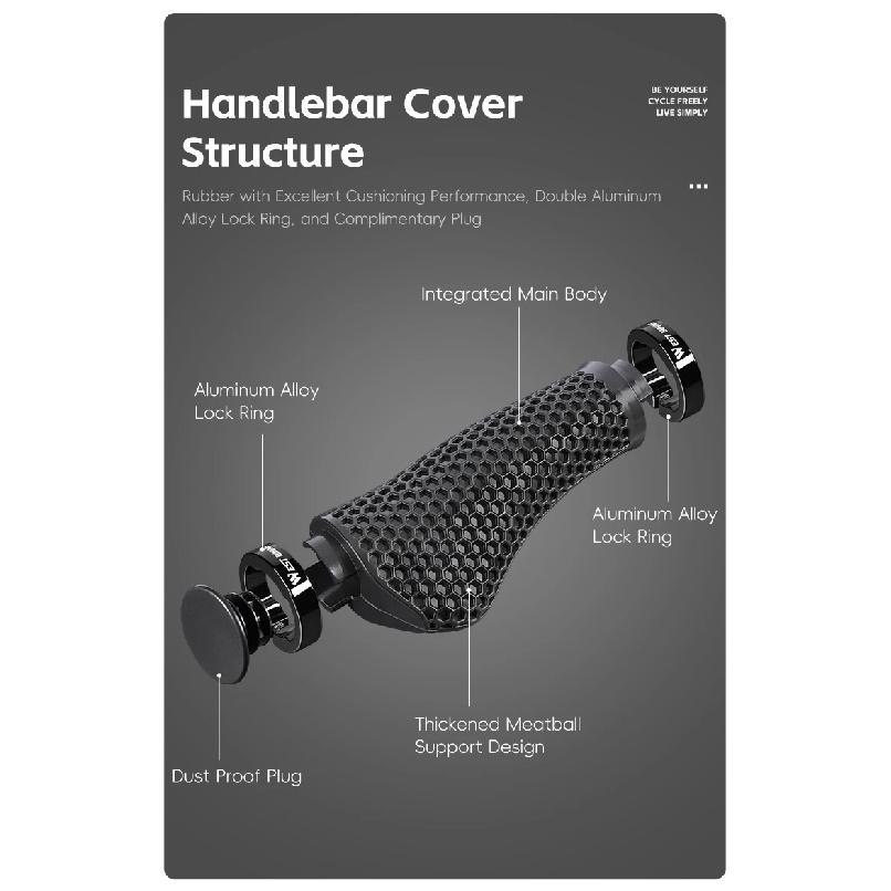 WEST BIKING Bike Grips 3D Honeycomb Cushioning Ergonomic Anti-slip Aluminum Locking Ring Universal Waterproof MTB Bike Comfortab
