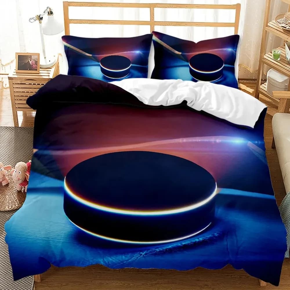 Ice Hockey Sport Soft Duvet Cover Burning Hockey Bal for Ten Athlete Warm Breathable Comfortable Quilt Cover for Friend Gift Bedrom Decoration