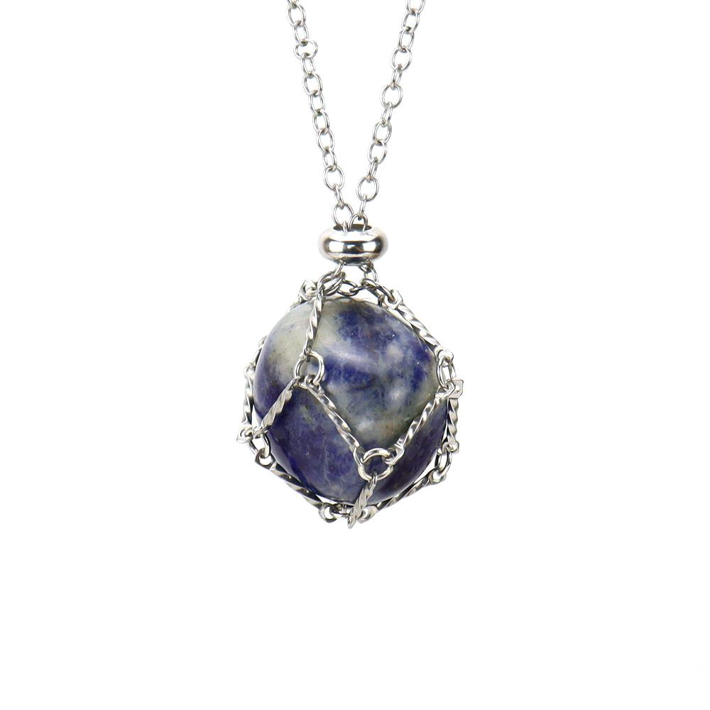 Stainless Steel Metal Bamboo Braided Mesh Prison Cage Pendant Natural Crystal Rough Stone Necklace Adjustable N700