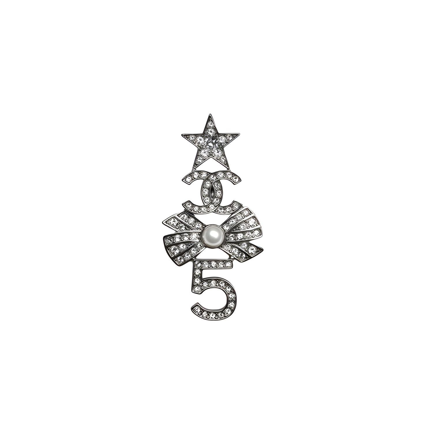 

Chanel Metal, Glass And Rhinestone Star Double C Number 5 Silver Brooch Women brooch AB8015-B07789-NH178 Silver,F