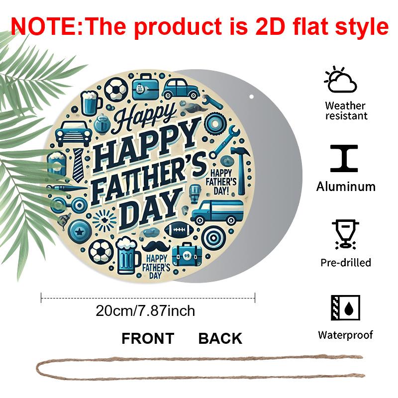 2D Flat - 1pc 2D Flat Print Metal Aluminum Sign 2D 1pc1 Charming Blue Tool Pattern Wall Art Decoration - 7.87 Inch Round Father'S Day Happy Sign, 2D