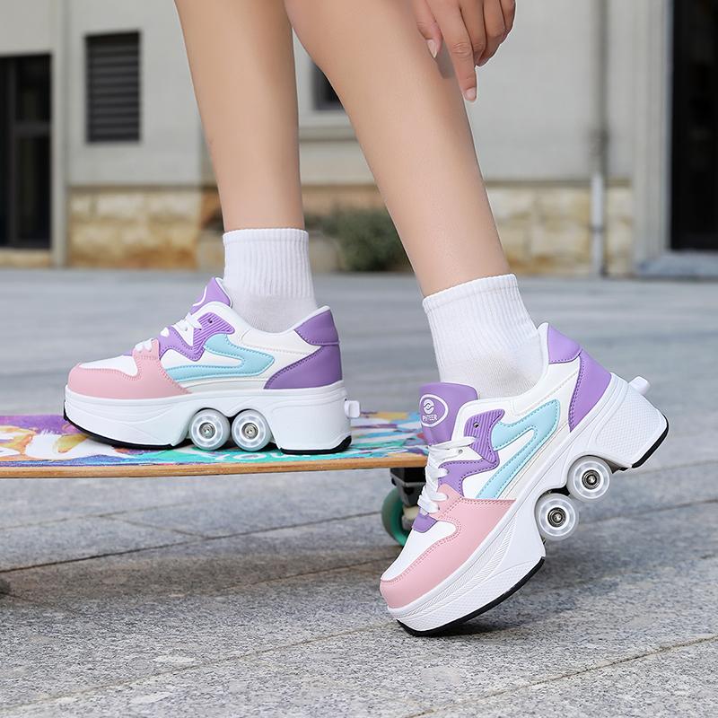 Kinder Rollschuh-Sneaker mit Doppelrollen für Jungen / Mädchen Verformbare Schuhe Rollschuhschuhe