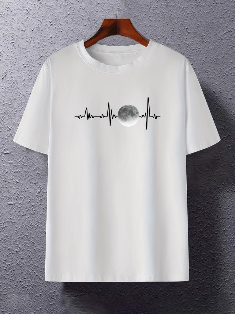 Simple Solid Color Moon Print 100 Cotton Trendy Men Women Tshirt Summer Autumn Daily Outdoor Sports Casual Loose Short Sleeve