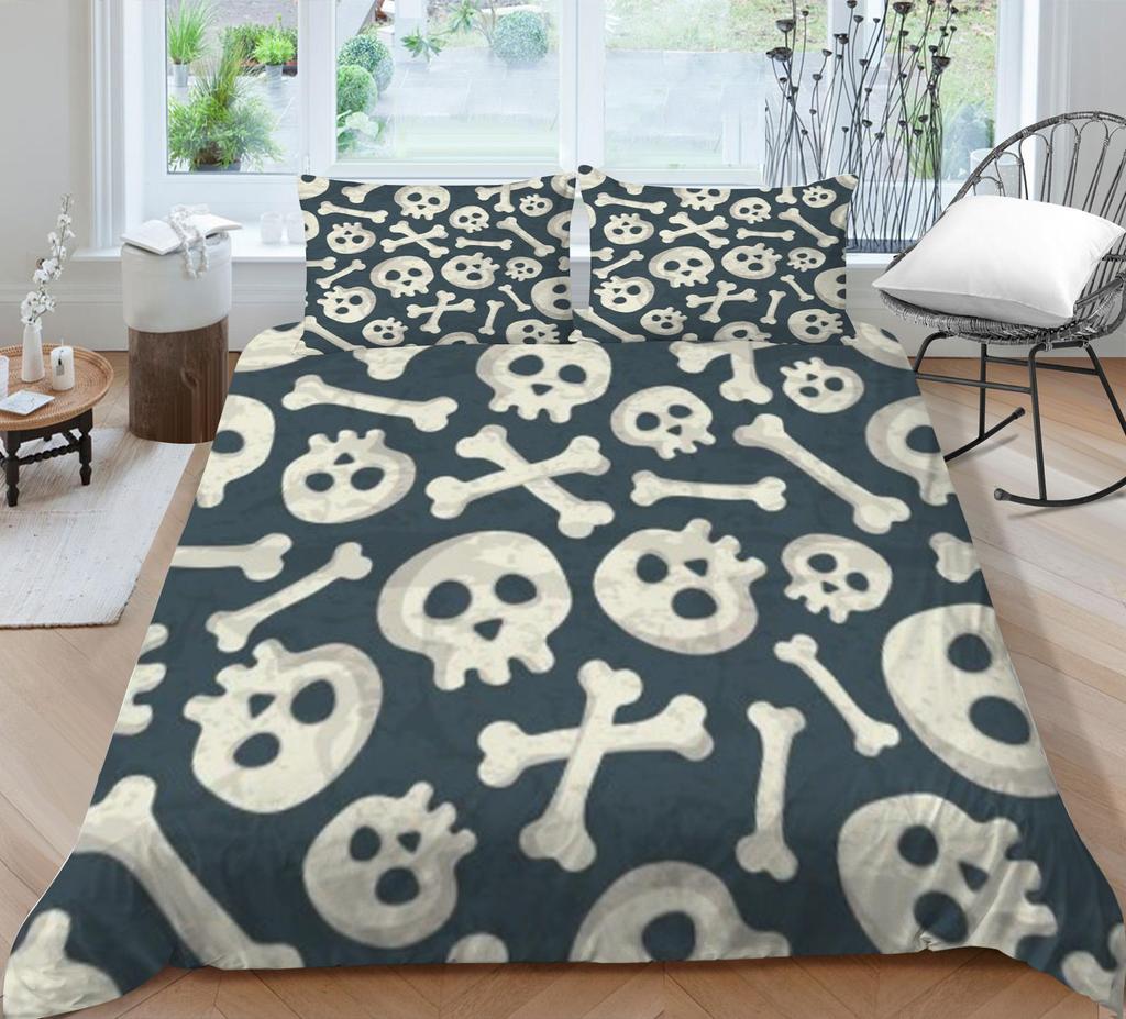 Poszewka na kołdrę Dom Tekstylia domowe Pościel Zestaw pościeli Drukowana czaszka 3D Pościel Zestaw pościeli Mikrofibra Oddychająca Ciepła Poszewki na kołdrę