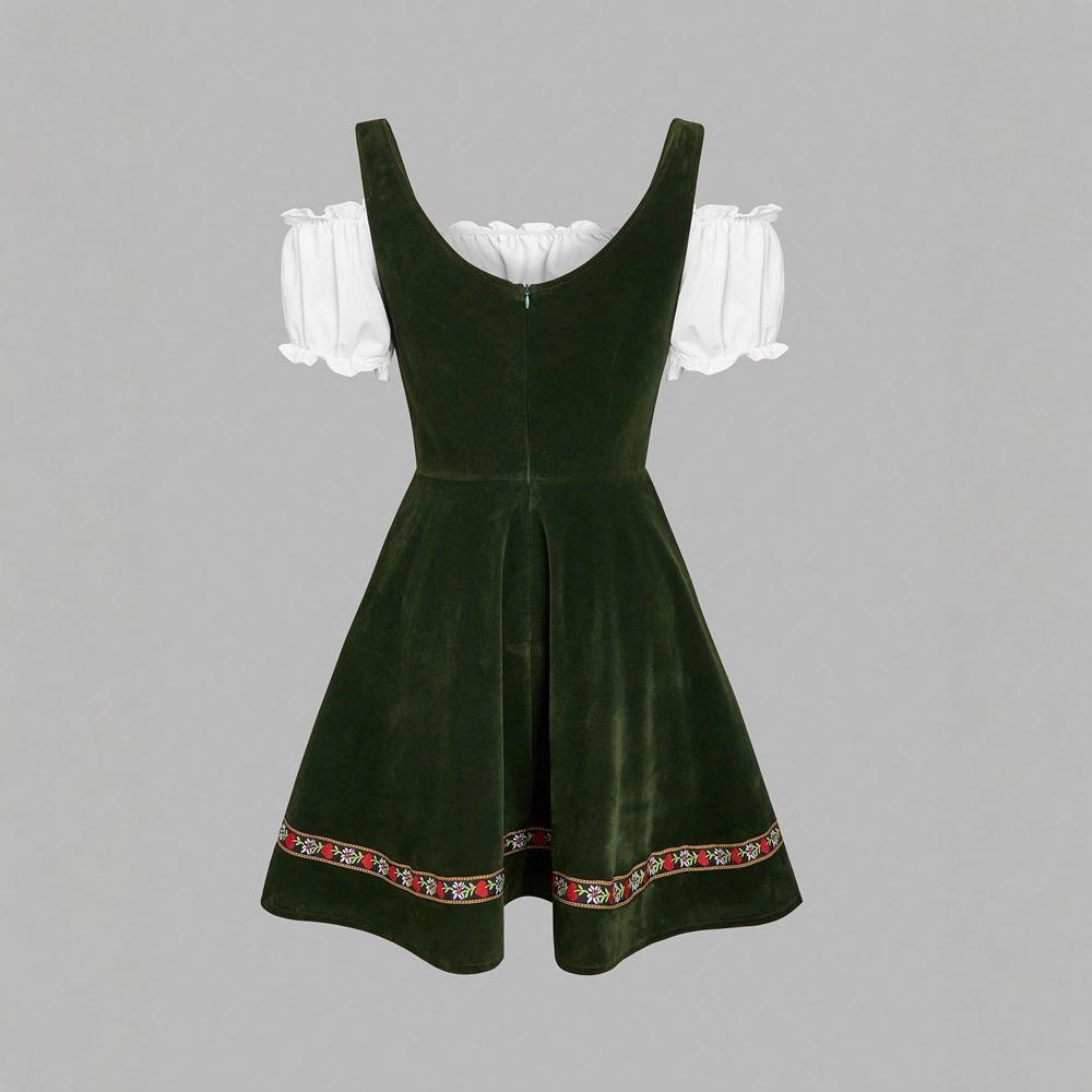 New German Oktoberfest Women's Traditional Bavarian Beer Garden Velvet Dress