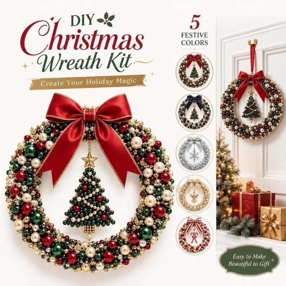 Sparkling DIY Christmas Wreath Kit Mini Creative Xmas Ornament Kit Snowflakes Christmas Tree Beaded Wreath Kit Home Decor