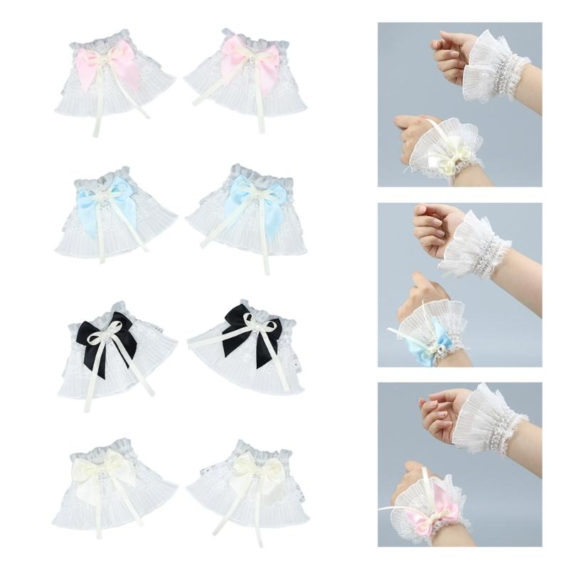 Sheer Ruffle Lace Cuffs Girls Elastic Wrist Cuffs for Y2k Girls Taking Photo Shirt Decorations Female Lace Wrist Cuffs