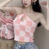 Inside The Spice Girl Small Halter Vest Women's Summer New Design Sense Outside Wearing Plaid Halter Top Woman