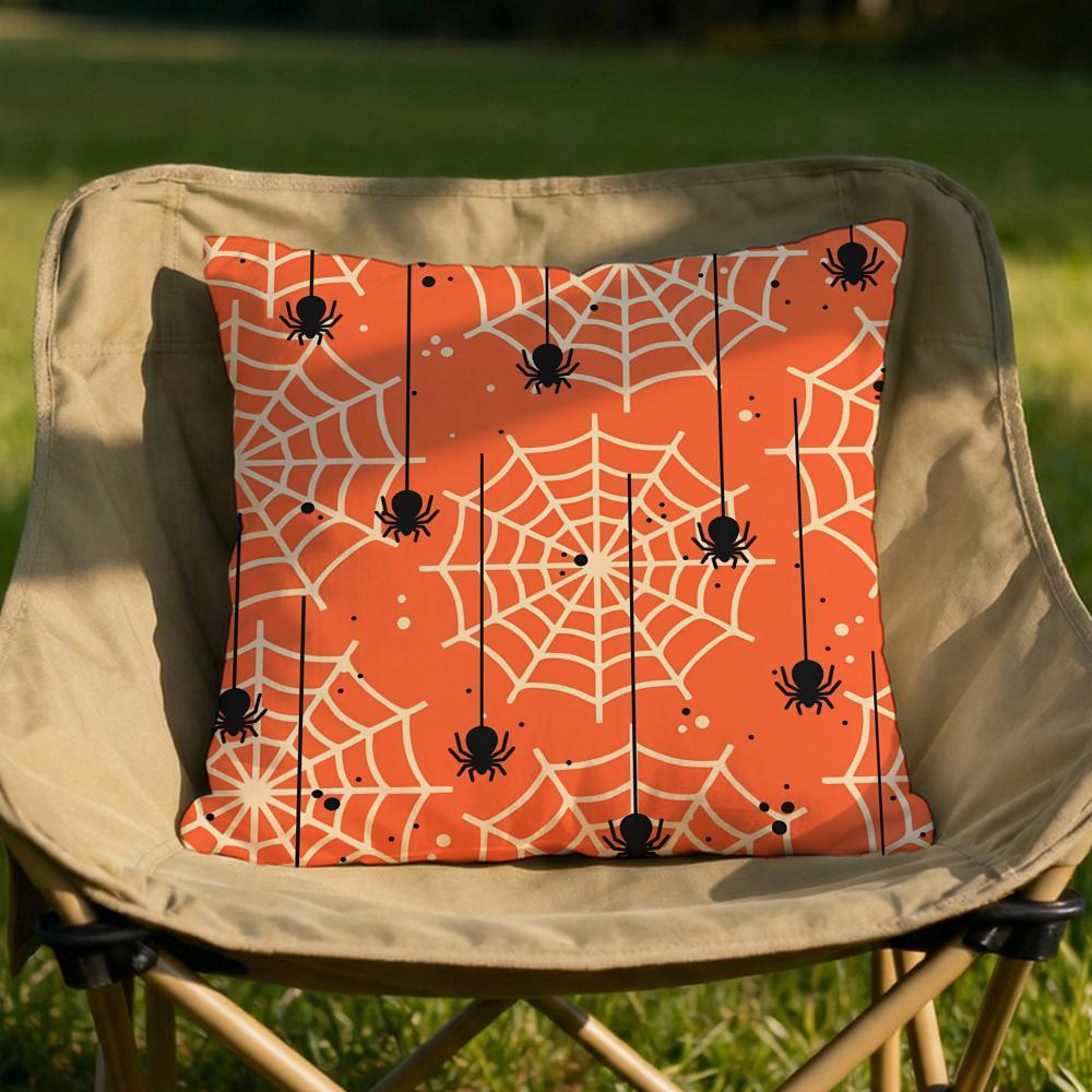 Happy Halloween Spider Web Cushion Cover Soft Reversible  Durable Pillow Cover  MultiScene Use for Home  Car Daily Comfort