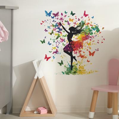 Creative and Colorful Butterfly Girl Flower Stickers for Bedroom Living Room and Commercial Space Beautification and Decoration