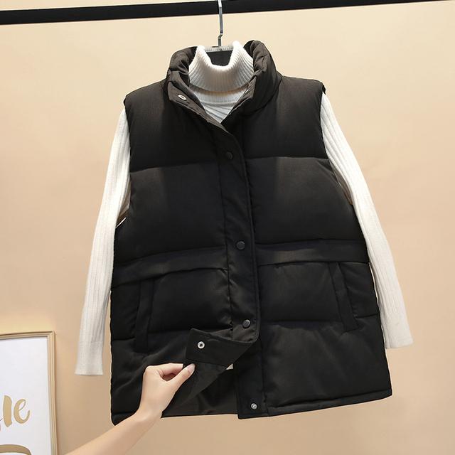 Winter Women Vest Coat Solid Sleeveless Down Cotton Button Pockets Female Coats Padded Winter Casual Outerwear
