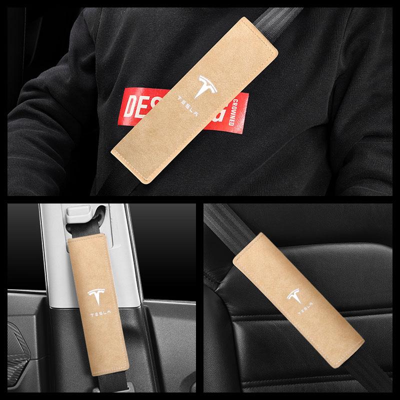 for Tesla Model Y Juniper 2025 Tesla Model 3 Interior Accessories Car Seatbelt Cover Suede Seatbelt Shoulder Strap Protector Pad  od20