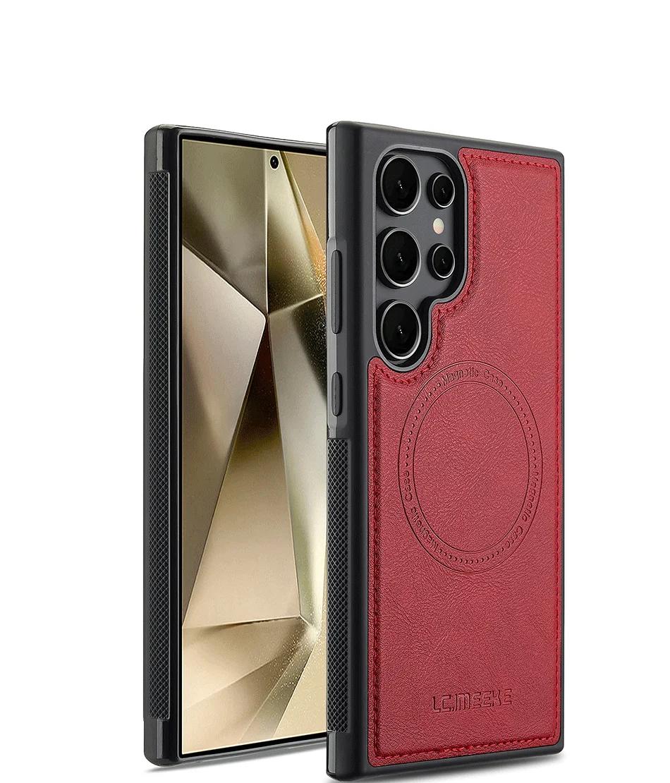 

Магнитный кожаный чехол для телефона Samsung Galaxy S26 S25 Edge S24 Ultra S23 FE S22 Plus S21 S20 A17 A37 A57 Беспроводная крышка MagSafe Galaxy S26