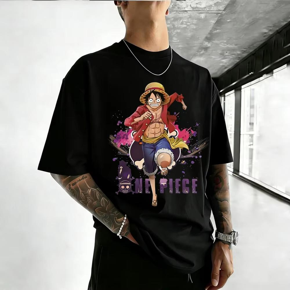 

Mens and Womens AllCotton Tshirt ONE PIECE Monkey D Luffy Summer 2026 Harajuku Style Anime Print Loose Short Sleeve S разноцветный