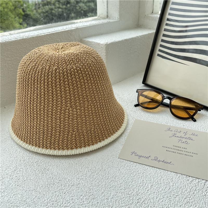 Stylish Fisherman Hat For Women With Wide Brim Top Round Straw Sun Hat Face-lifting Han Edition Outdoor Beach Cap