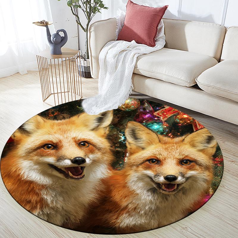 Christmas animals pattern round rug,Carpet Rug for Living Room Bedroom Playroom ,Non-slip Floor Mat,Holiday Gifts and Birthday Gifts.