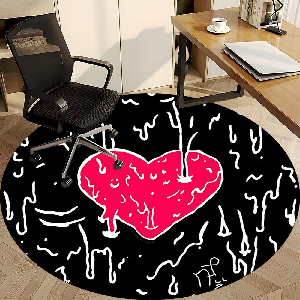 1pc Heart Print Carpet, Round Non Slip Durable Large Size Office Carpet, Suitable for Office