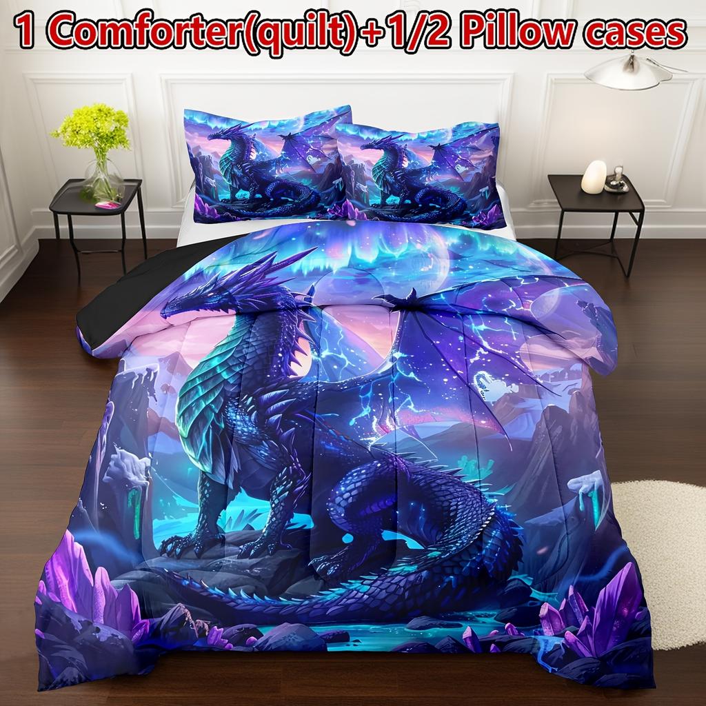 3D Dragon Pattern Psychedelic Aesthetic Orleans Animal Theme Soft Breathable Knitted Digital Printed Polyester Bedding Set