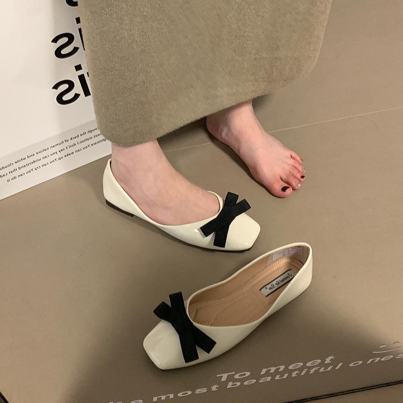 2025 new fairy style with skirt flat-soled single shoes women's autumn gentle bow one-pedal ladyshoes