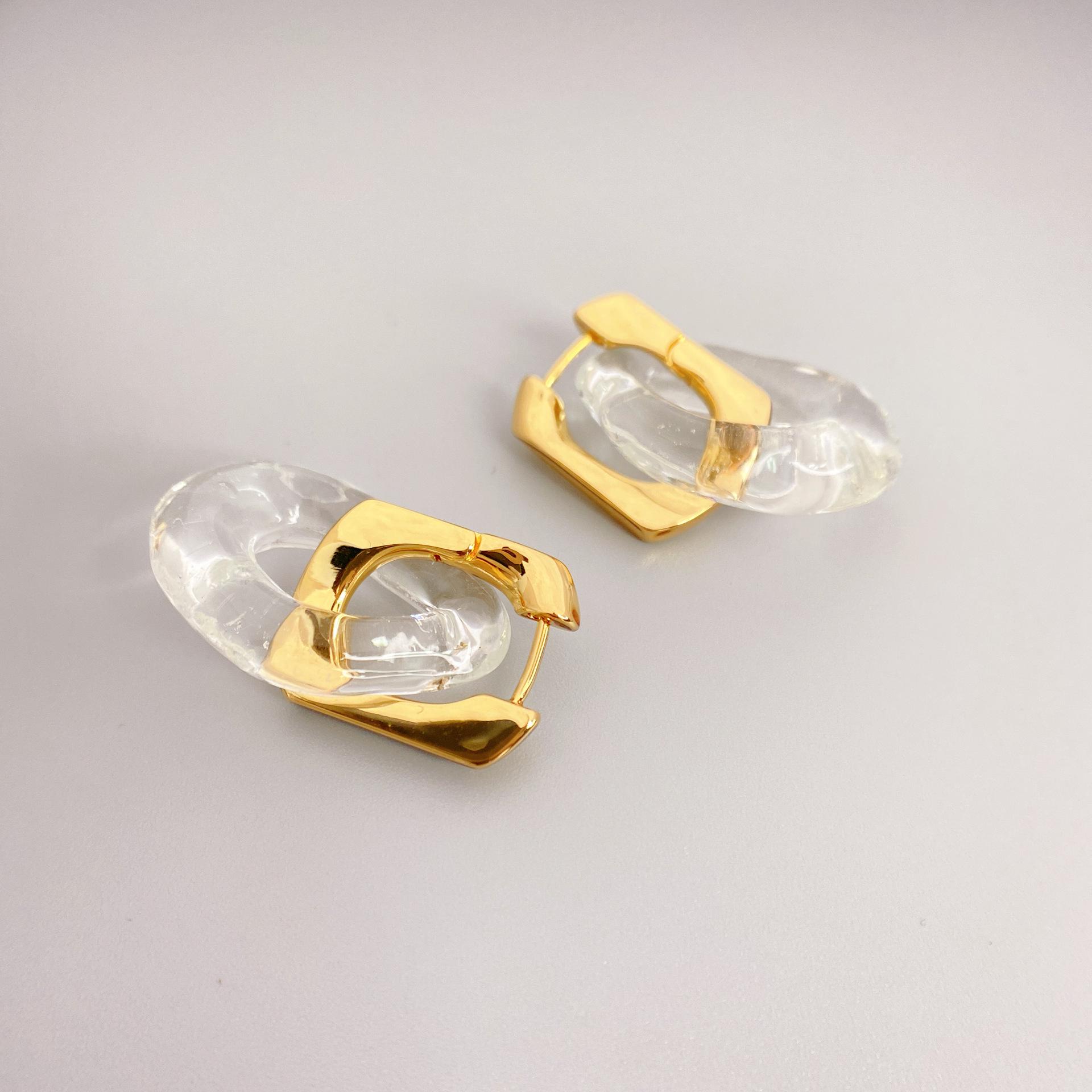 European Geometric U-Shaped Irregular Transparent Resin Ring Earrings