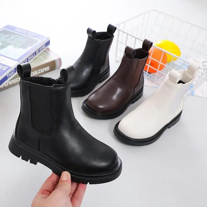 Children Clothing Yulin-001 Girls White Kids Boots Chelsea Boots Classic Children Ankle Boots Street Popular Ins Hot Autumn Winter Rubber Sole Cm
