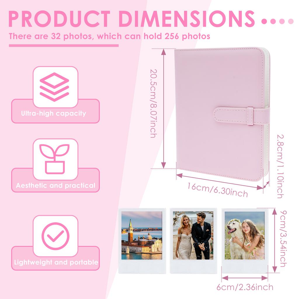 256 Fächer Mini Fotoalbum PU-Leder Einband Fotoalbum Buch Tragbar Große Kapazität Brieftasche Fotoalbum Ordner Fotokartenhalter