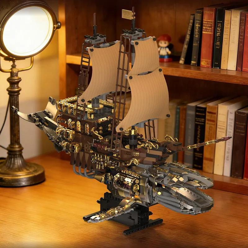 1979Pcs Moc Steam Whale Ship Building Set With Light Mechanical Transmission Model Toy Retro Steamboat Bricks Cool Gift For Boys