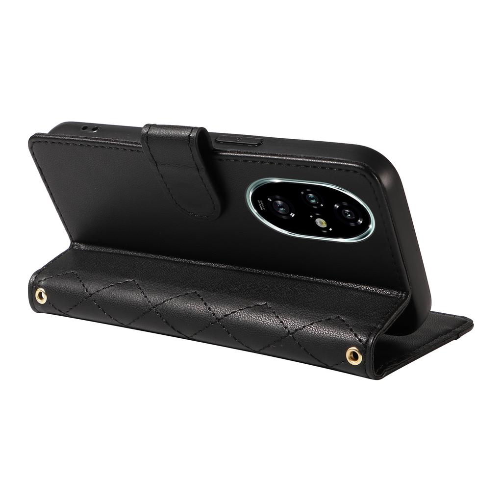 For Honor 200 Pro 5G Case Wallet Rhombus Leather Phone Cover with Shoulder Strap,Wrist Strap