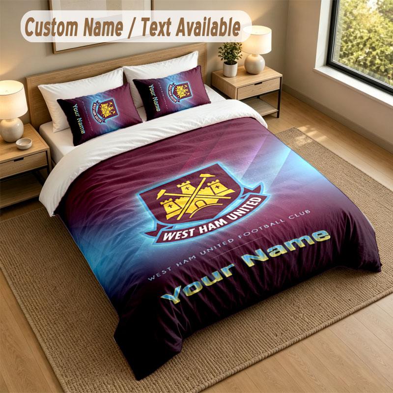 Bedding Set 1 Duvet Cover 2 Pillowcases West Ham United FC Print Soft Bed Linen Bedroom Decor