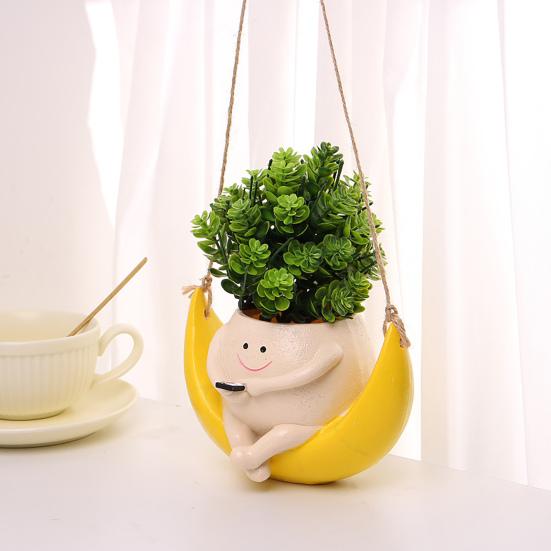 Mondschaukel-Pflanzgefäß aus Kunstharz zum Aufhängen, Gesichtskopf, Blumentopf, gelber Mond-Blumentopf