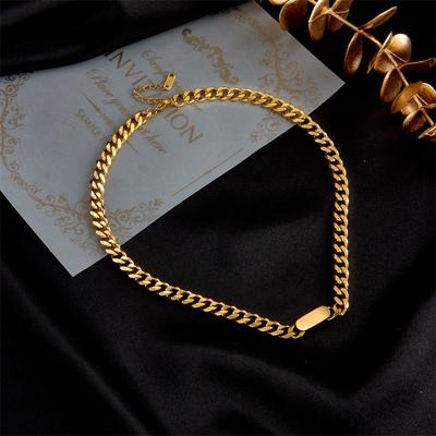 18K Gold Plated ID Tag Cuban Link Choker, Dainty Minimalist Statement Necklace for Women, Trendy Jewelry