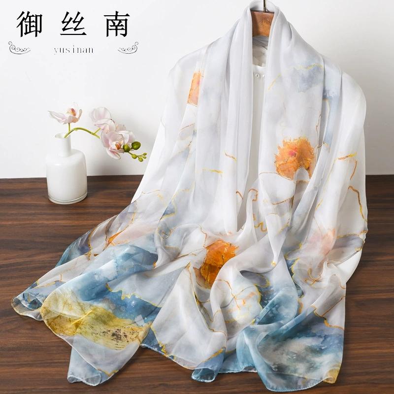 

Spring Summer Women Large-size Printed Beach Shawls Muslim Hijabs Travel Thin Sunscreen Scarf/Scarves 100% Silk Beach Scarf 180x110cm