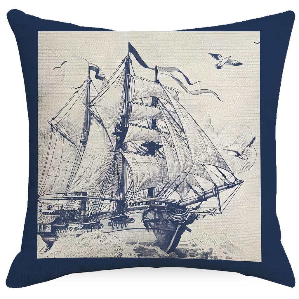 Navigation Compass Sailing Anchor Rudder Element Pillow Cover Home Sofa Cushion Pillow Cover Premium Durable Quality