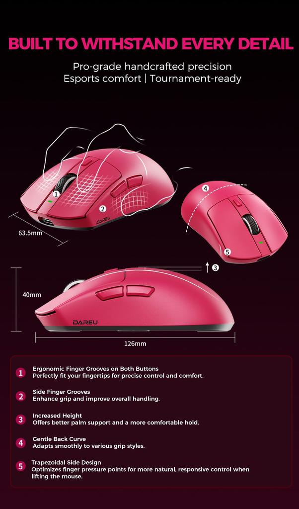 DAREU AE6PRO Wireless 8K Gaming Lightweight Advanced PAW3950 Symmetrical Ergonomic Charging Stand Mouse, Quasi-Molecular Coating, 59g, 30,000 DPI,
