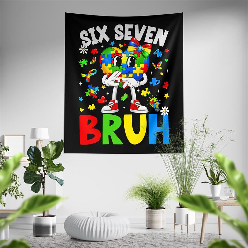 Aertemisi Six Seven Bruh 67 Autism Puzzle 6 7 Meme Tapestry Wall Hanging Art for Bedroom Living Room Decor Dorm
