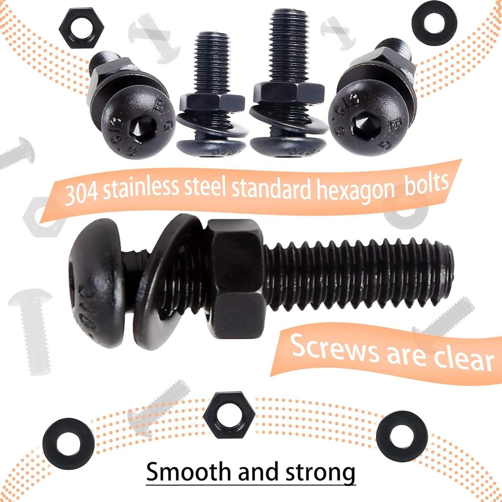 1180pcs Metric Nuts and Bolts Washers Assorted Set M2 M3 M4 M5 Black Hex Socket Head Cap Screws Bolts and Nuts Kit Thread Machine Hex Bolt Set