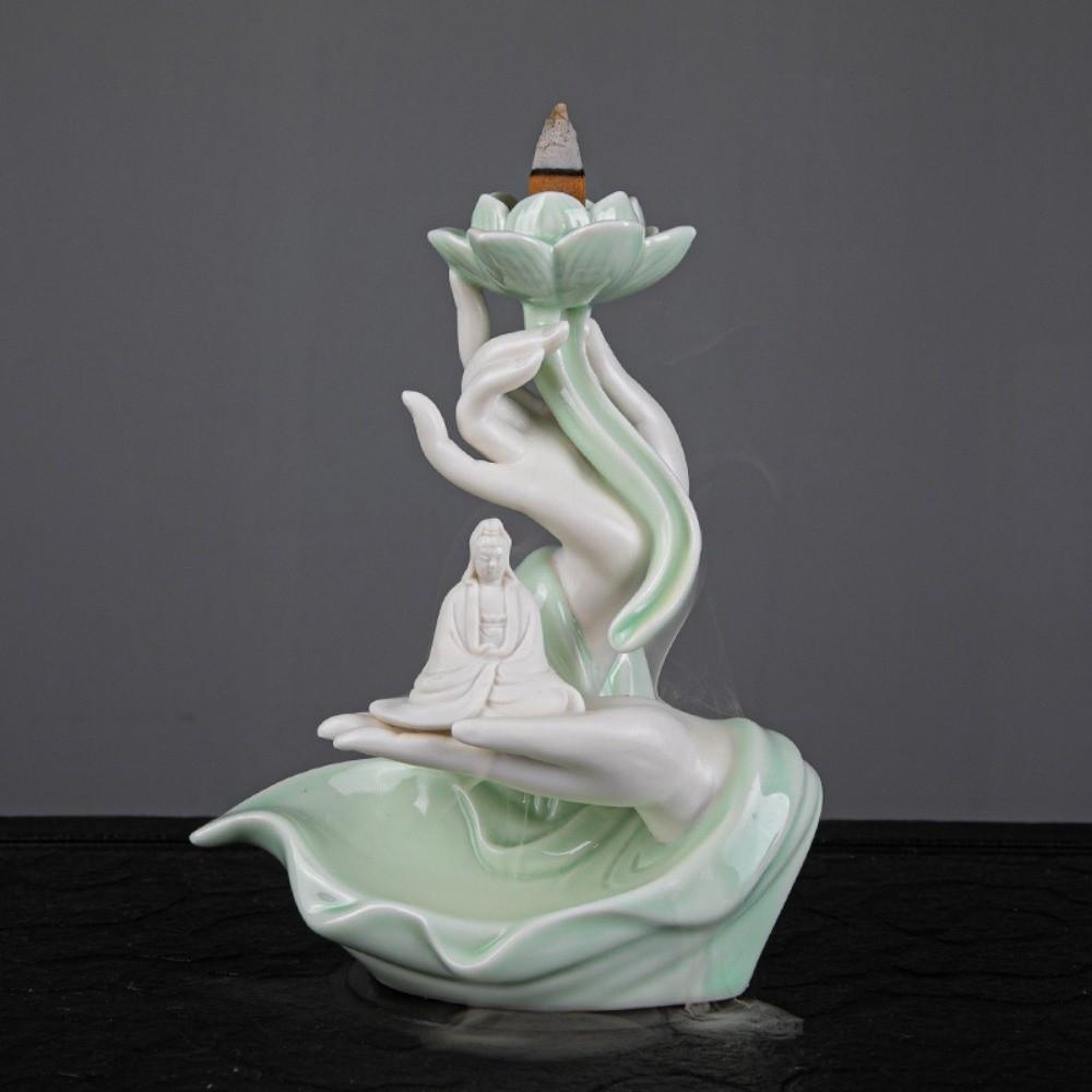 Ceramic Incense Burner Fountain Hand Shape Reflux Incense Burn Tray Home Decoration