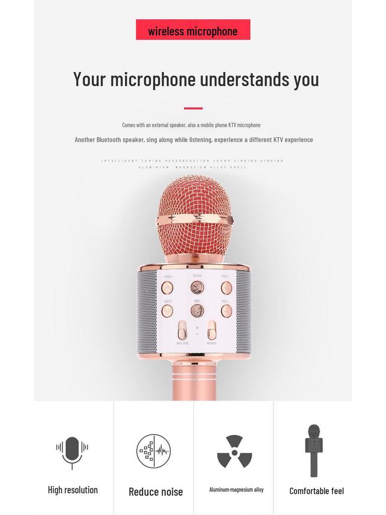 WS858 Bluetooth Karaoke Microphone for Children - Wireless Singing Mic with Speaker and Condenser features
