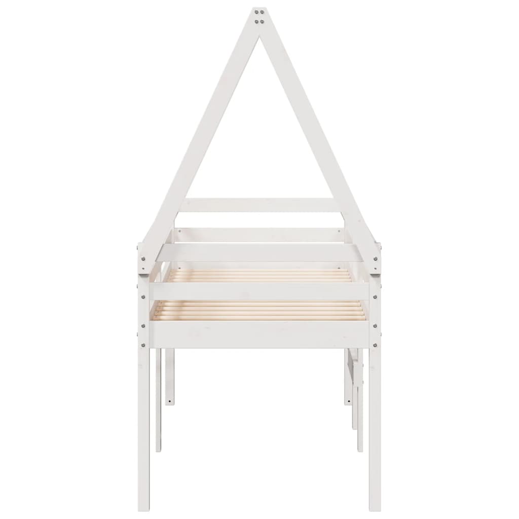 Vidaxl High Bed with Roof, White, 90X200 Cm, Solid Pine Wood