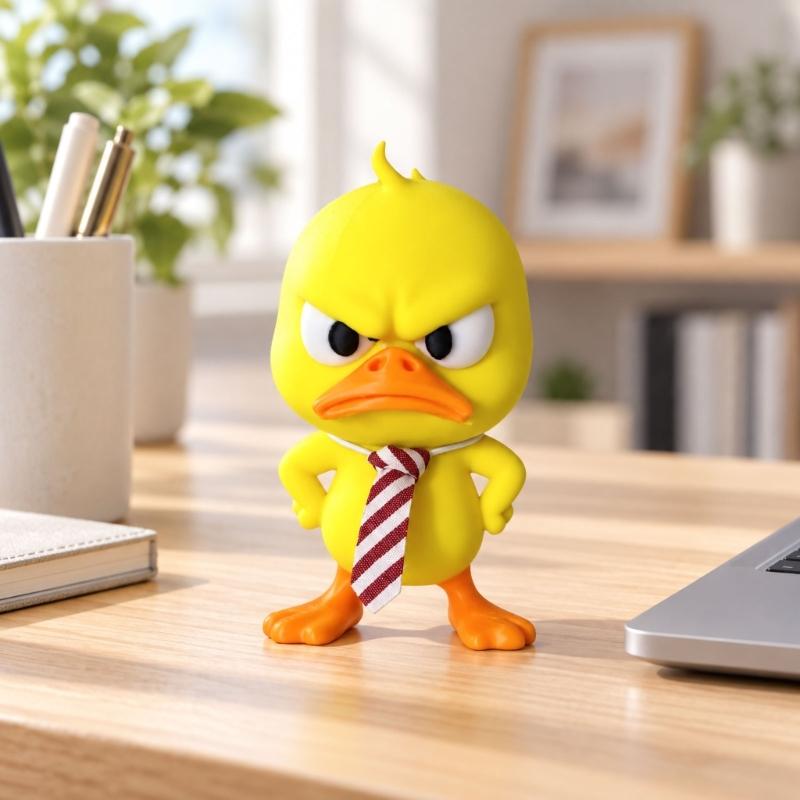 Christmas Duck Figurines Funny Angry Yellow Duck Desk Decors with Yellow Coloring, Contrasting Beaks and Feet, Frowning Features and Striped Neckwear