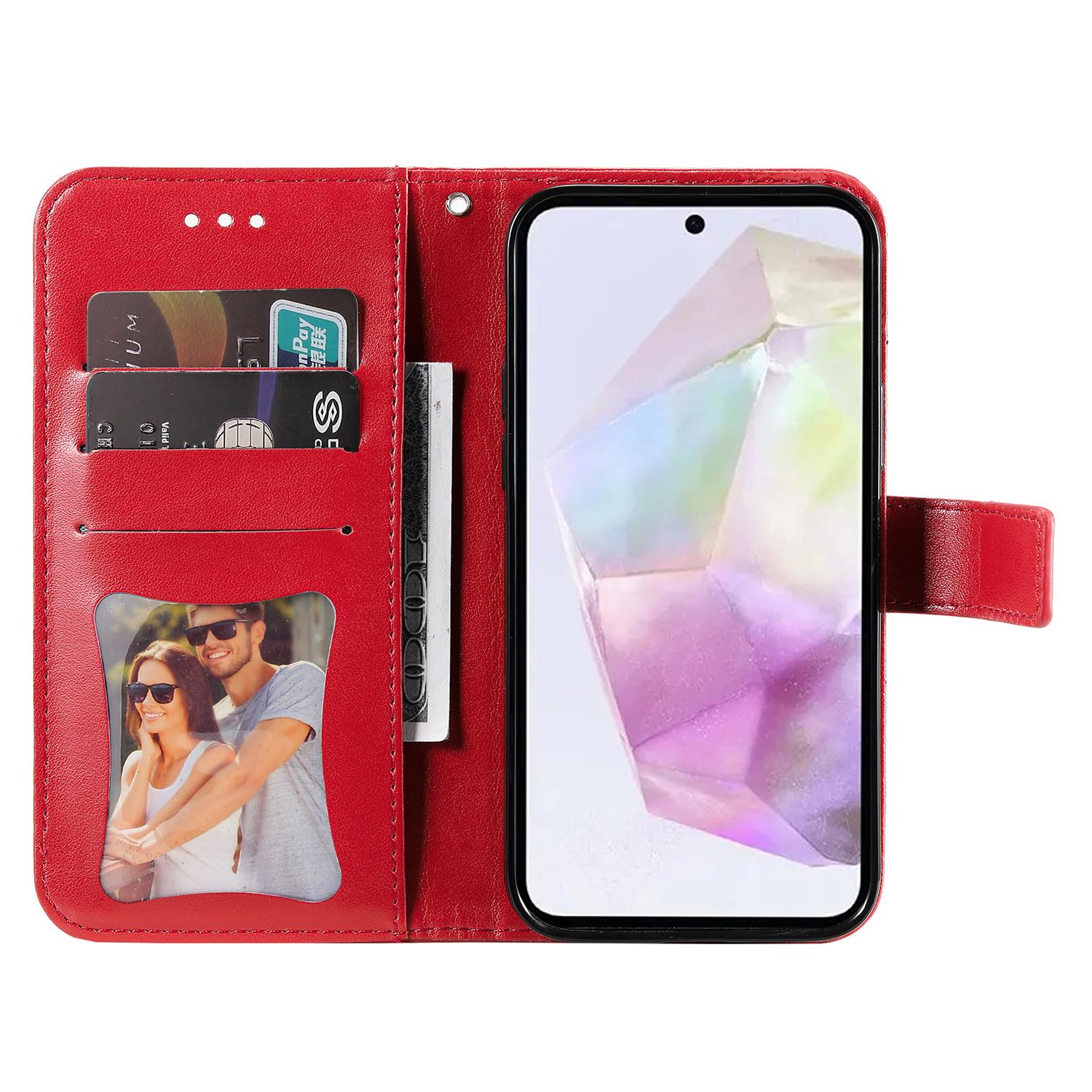 

For Samsung Galaxy M35 5G Case Floral Pattern PU Leather Wallet Stand Phone Cover Red