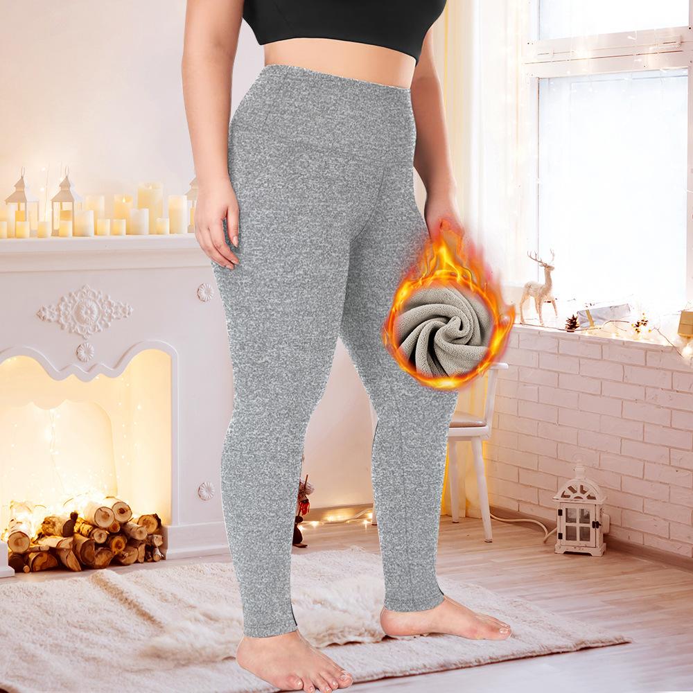 Kaffee Fleece Winter Fleecegefütterte Verdickte Übergröße Leggings Damen High-Waist Bauchkontrolle Warme Herbst/Winter Leggings