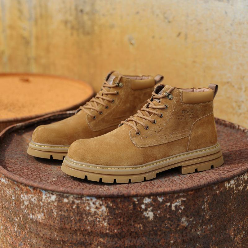 Men's Extra Large Yellow Martin Boots - Autumn/Winter Wear-Resistant Top Layer Cowhide Work Boots