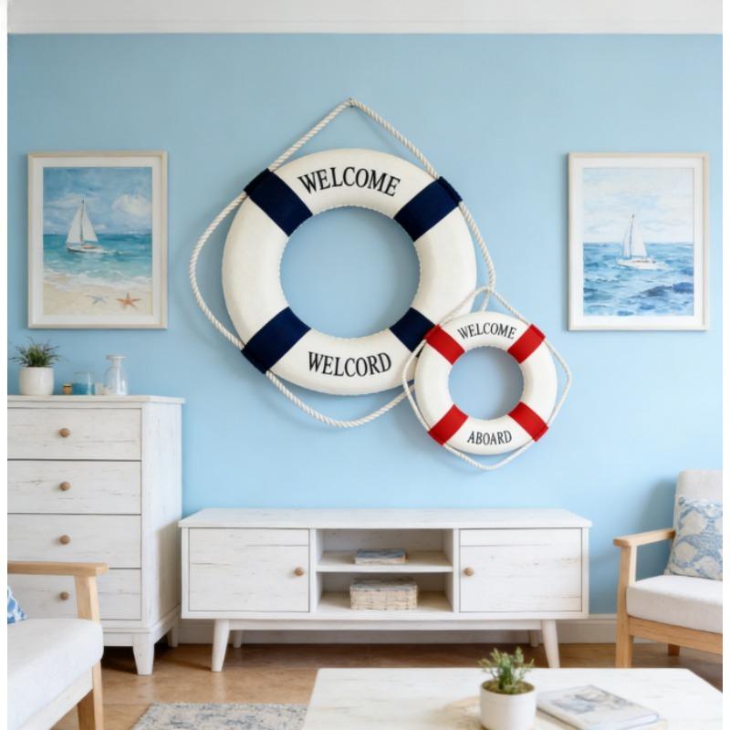1PC Red Blue Life Buoy Decor - 5.5'' Nautical Style Statue | Home Room Desktop Scene Ornament