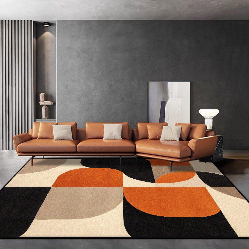 Nordic Orange Carpet for Living Room Light Luxury Geometry Decor Soft Easy Cleaning Rugs for Bedroom Home Large Area Floor Mat