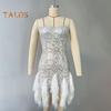 Women Evening Dress Sequin Fluffy Fur Decor Sleeveless Off Shoulder Skinny Sheath Backless Prom Banquet Mini Dress Wedding Bride Dress